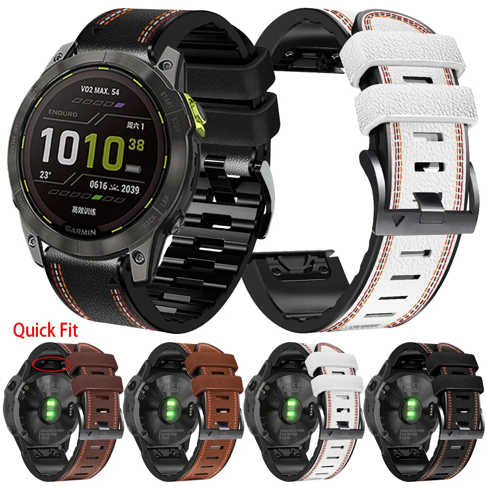 

Кожаный ремешок для Garmin Enduro 2 Band Fenix 7 7X 6 6X Pro 5X Plus/Mk2/Epix/Forerunner 955, силиконовый браслет QuickFit 22 мм 26 мм