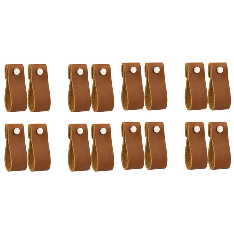 

Leather Drawer Pulls 16 Pcs Leather Dresser Knobs Handmade Pure Leather Handles For Cabinet Doors And Drawers (Brown)