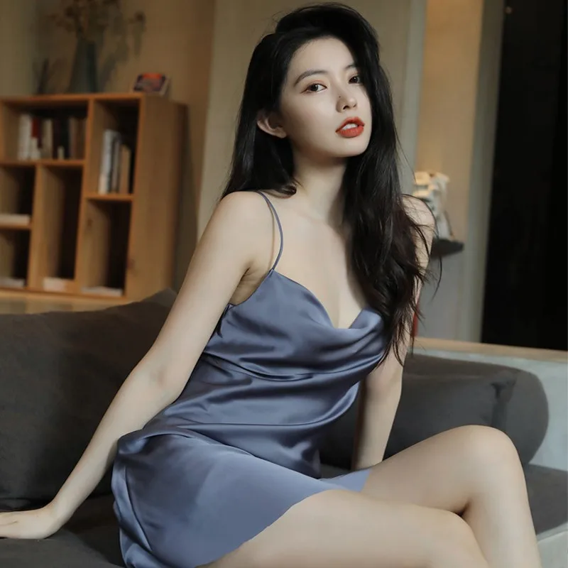 

Women Nightwear Home Clothes Nighty Camisola Satin Nightdress Sleepwear Sexy Nightshirts Ice Silk Sleepshirts Nightgowns