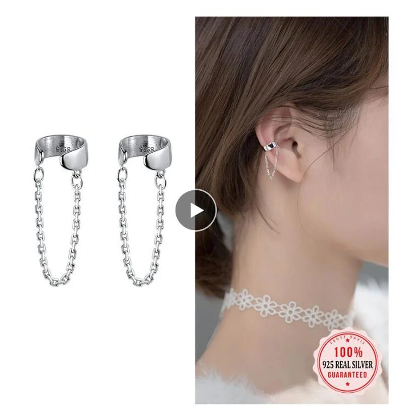 

Real 925 Sterling Silver Smooth Chain Surface Clip on Earrings For Women Without Piercing Earings Fine Jewelry DB1233