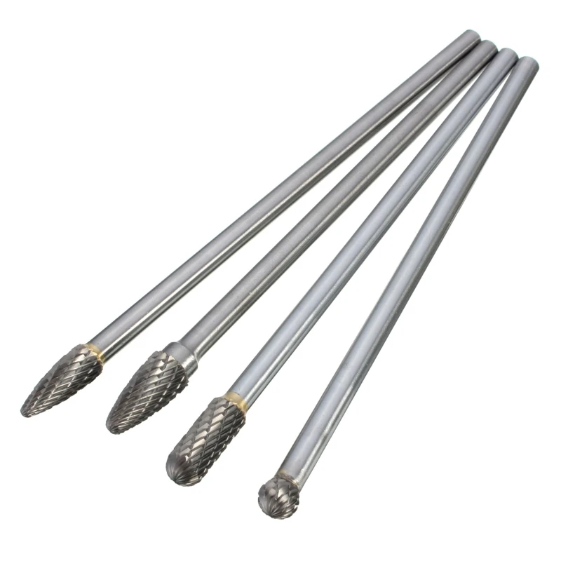 

1/4" Shank Tungsten Carbide Rotary Burr Set 6" Long Reach Double Cut for Head Rotary Files for Woodworking Drilling Carving