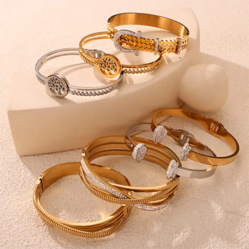 Женский многослойный браслет из нержавеющей стали золотистого и серебристого