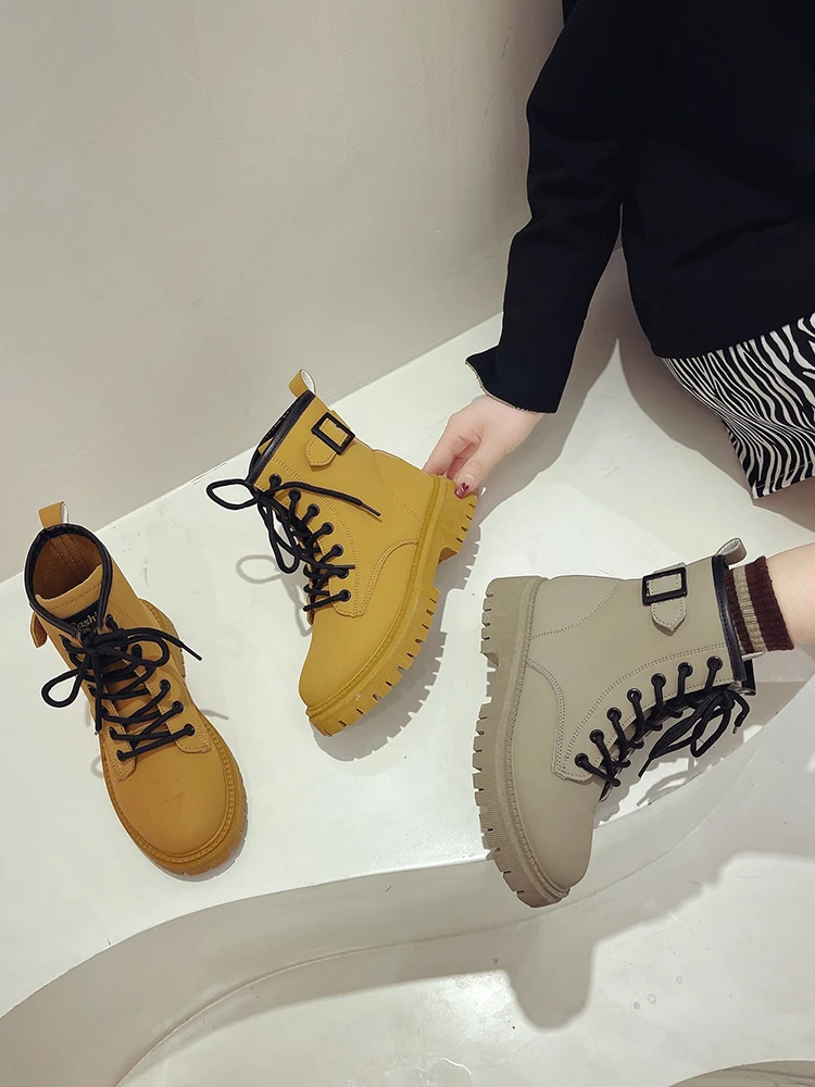 

Elegant Woman Boots Luxury Designer Female Shoes Clogs Platform Boots-Women Round Toe Lace Up Fashion Ladies Rock Rubber Ankle 2