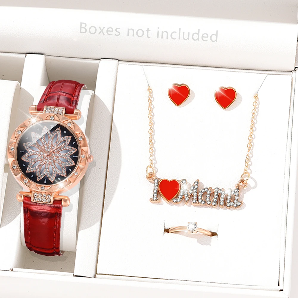 5 шт./комплект женские кварцевые часы с циферблатом из ПУ кожи