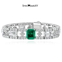 Shipei 925 Sterling Silver 4.5 CT Emerald Ruby High Carbon Diamond Gemstone Charm Bracelets Bangle Fine Jewelry Drop Shipping