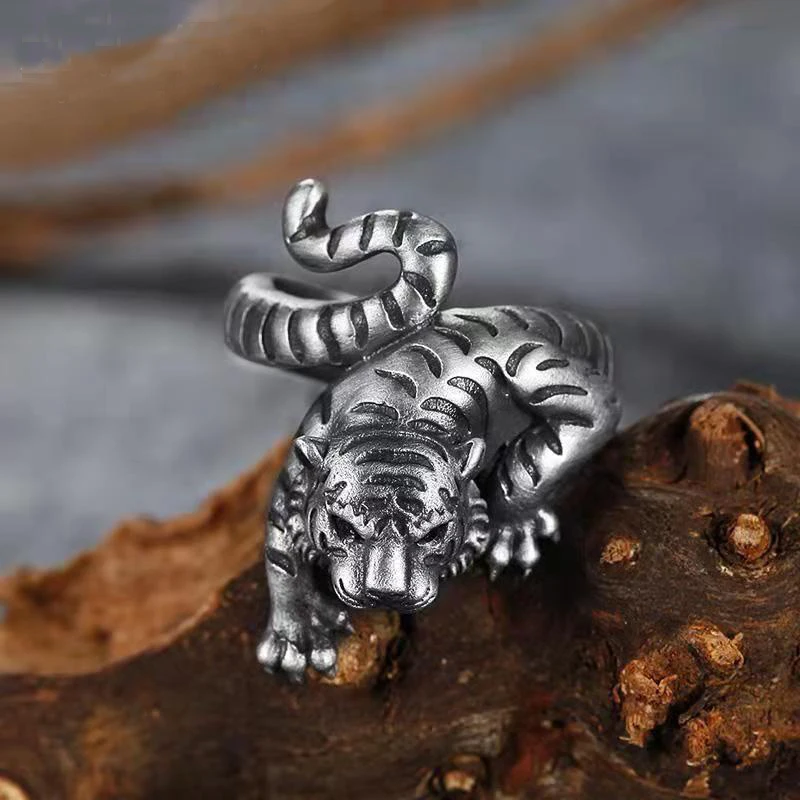 

New National Style Tiger Ring Retro Ring Male Zodiac Trend Is Tiger Opening Domineering Men's Silver Ring Jewelry
