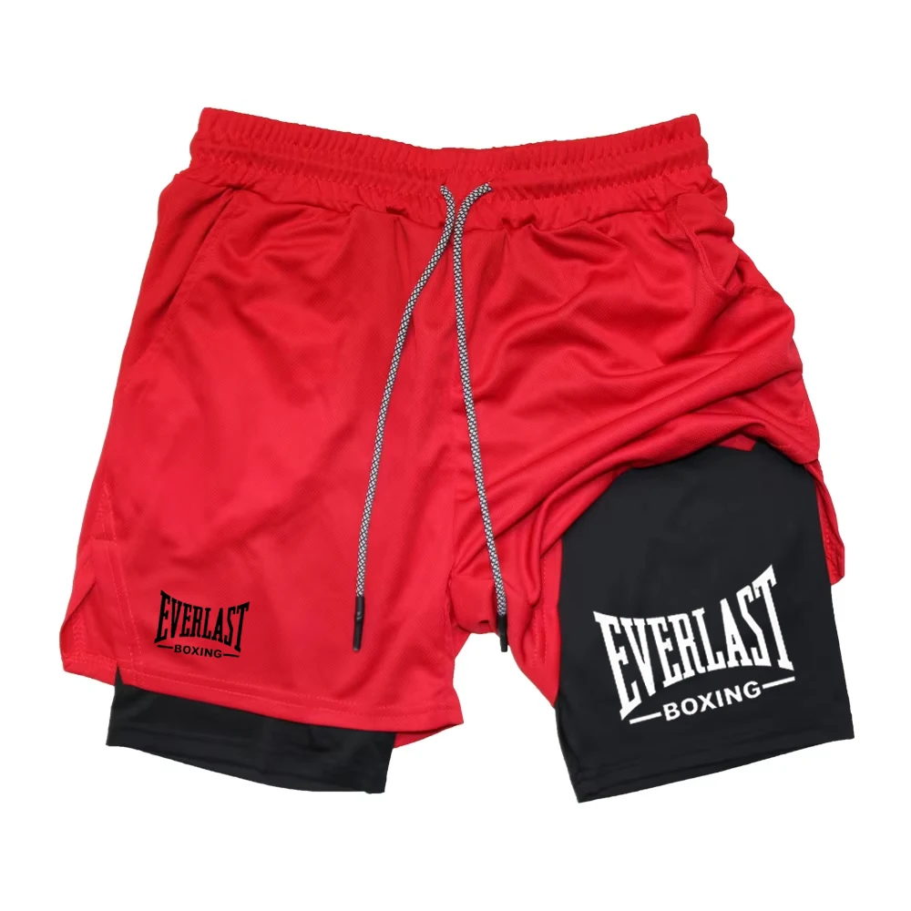 Фото Мужские модные двухслойные спортивные шорты, спортивные шорты с принтом EVERLAST, двухслойные быстросохнущие баскетбольные мышцы для фитнеса №4