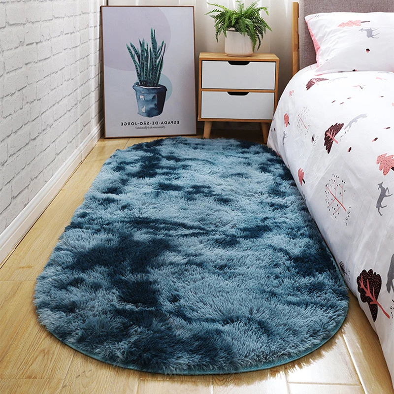 

Oval Plush Carpet Living Room Decoration Fluffy Rug Bedroom Carpets Anti-slip Floor Soft Lounge Rugs Large Carpets