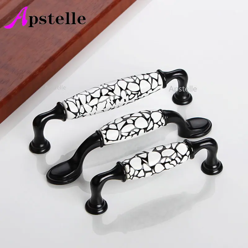 

Black Crack Cupboard Ceramic Kitchen Drawer Knobs Wardrobe Pulls Door Handles Cabinet Handles