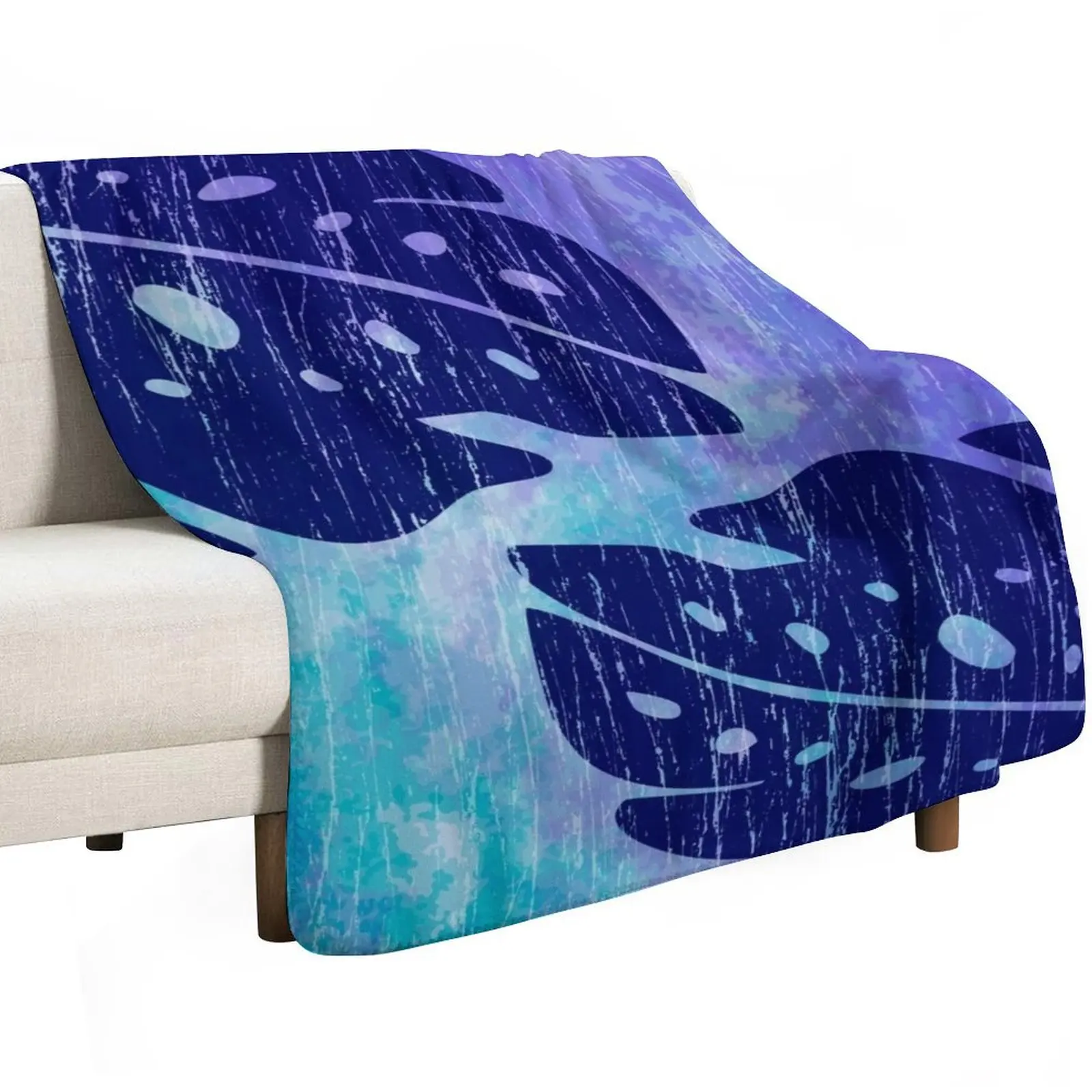 Фото Плед Maikai Hawaiian Monstera Leaf Tie-Dye Blend - фиолетово-бирюзовый, свободный, для дивана, из фланели, на заказ, для путешествий. №2