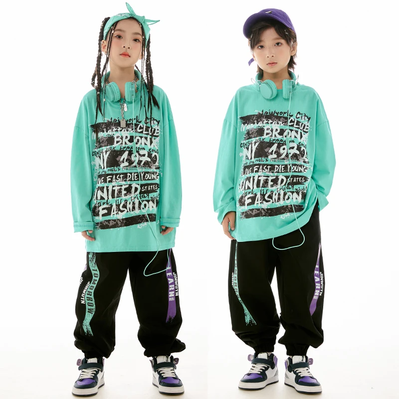 

2023 New Kids Jazz Dance Clothes Girls Hip Hop Long Sleeves T Shirt Pants Boys Breaking Street Dance Performance Costume BL11498