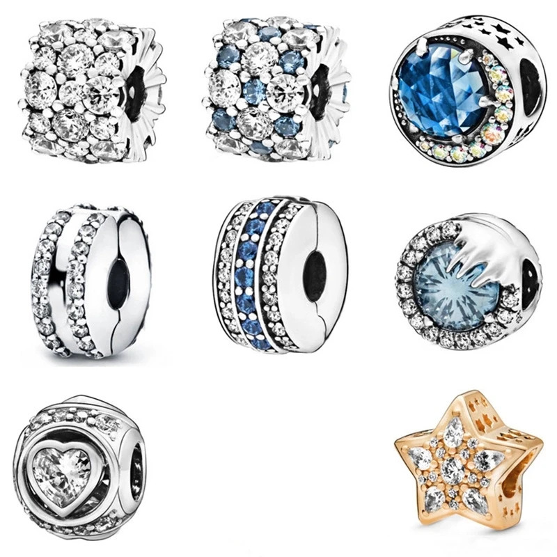 

NEW 2019 Winter Series Christmas Pendant Charm Ssilver pan Blue night sky dream angel close set the beads