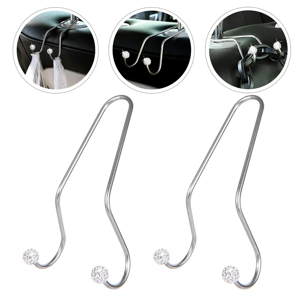 

2 Pcs Armchair Hook Car Back Hangers Metal Headrest Seat Handbag Holder Multifunctional Hooks Rhinestones Clothes
