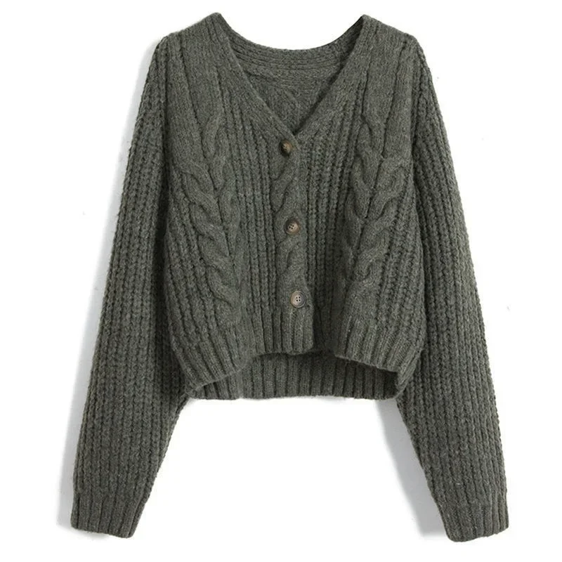 Осень/зима новый укороченный вязаный свитер женский миниатюрный однобортный