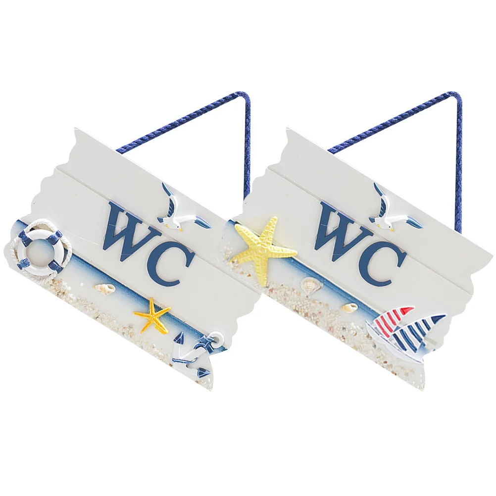 

2pcs Mediterranean Style WC Toilet Sign Wooden Restroom Door Sign Toilet Signs