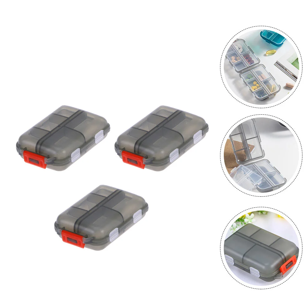 

3pcs Storage Box 10 Grids Box Portable Case 3 Times a Day Weekly Box Travel Holder Case Container Grey