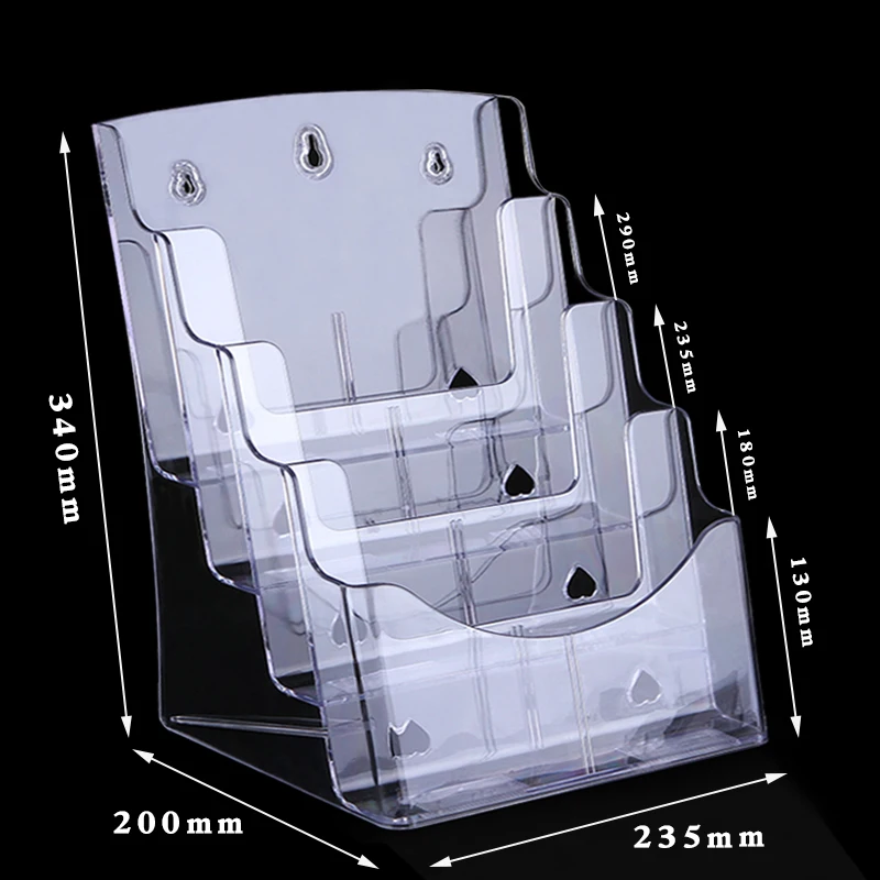

GY A4 Acrylic Four-Layer Document Rack-Box Brochure Display Stand Transparent Desktop Catalog Color Page Folding Leaflet Shelf