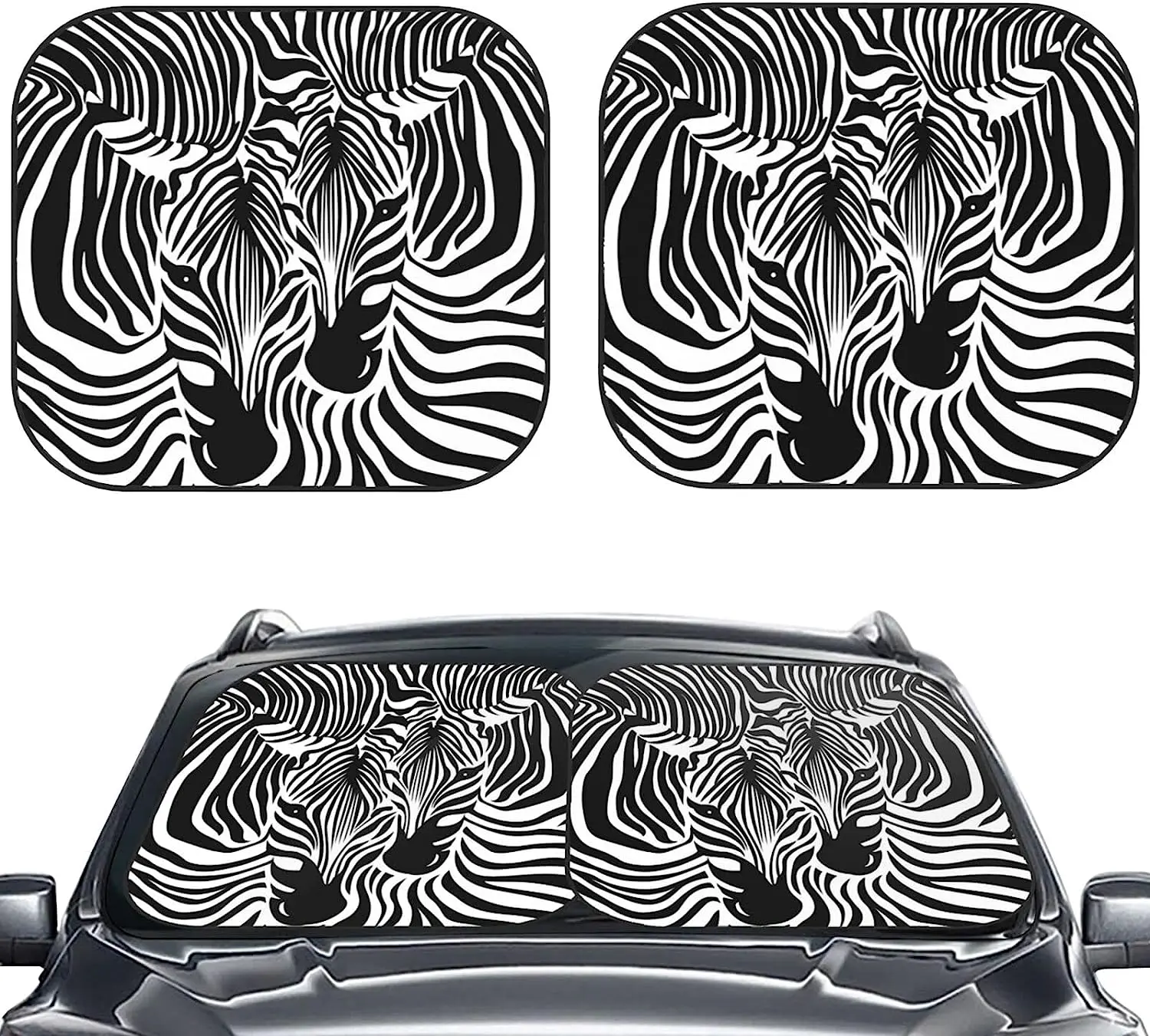

Animal Zebra Leopard Print Car Windshield Sun Shade Auto Foldable 2pcs Window Sunshades for Most Windshield Foldable Sun Visor