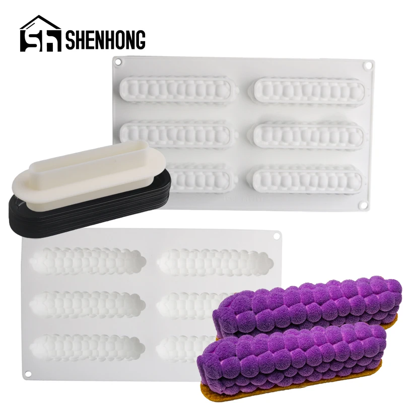 

SHENHONG Grape Shape Silicone Cake Molds Dessert Bakeware Long Mousse Moulds Baking Tools Plastic Cutting Dies and Pastry Trays
