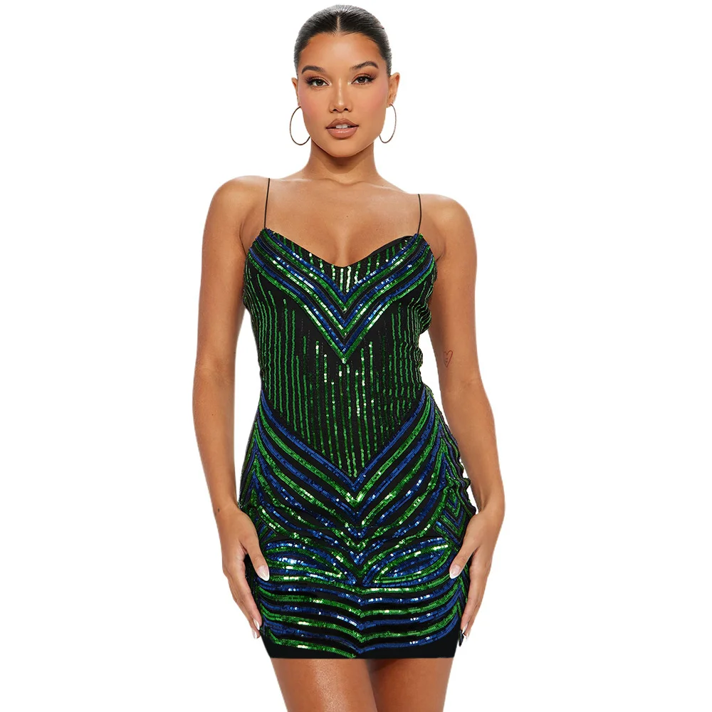 

Модное облегающее платье Zoctuo с блестками, платье на бретелях с открытой спиной, без рукавов, с V-образным вырезом, ТРАПЕЦИЕВИДНОЕ ПЛАТЬЕ, Женская Клубная одежда