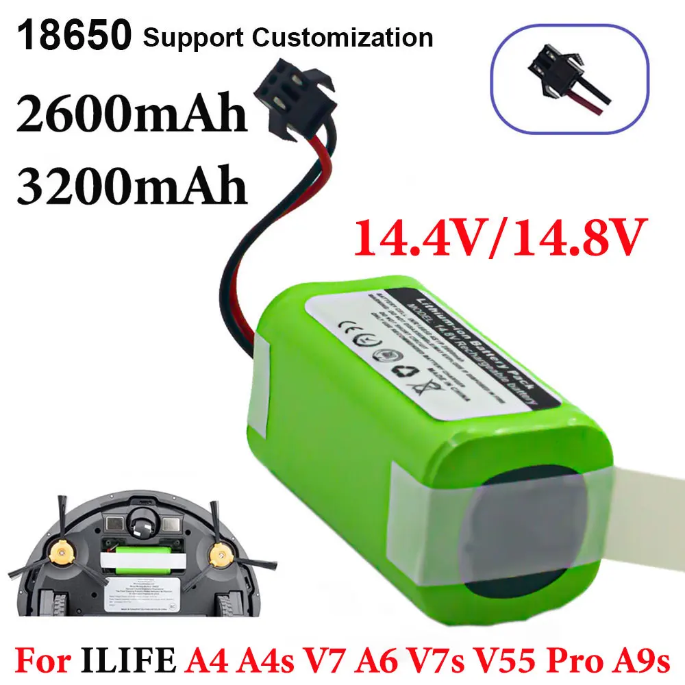 

Аккумулятор 14,8 в, 2600 мАч, 3200 мАч, литиевая батарея для ILIFE A4 A4s V7 A6 V7s V55 Pro V7s Plus A9s, запасная батарея ilife14.8V