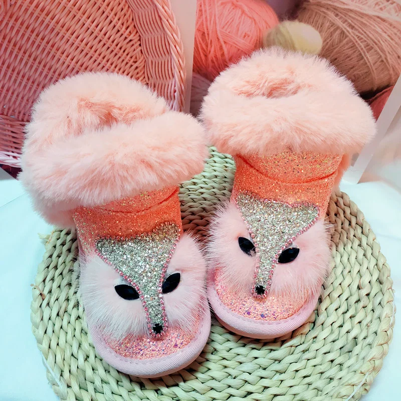 

Sequined fox hair boots Classic rhine-diamond hand-made fur one-piece boots Winter plus fleece warm boots women's 35-39