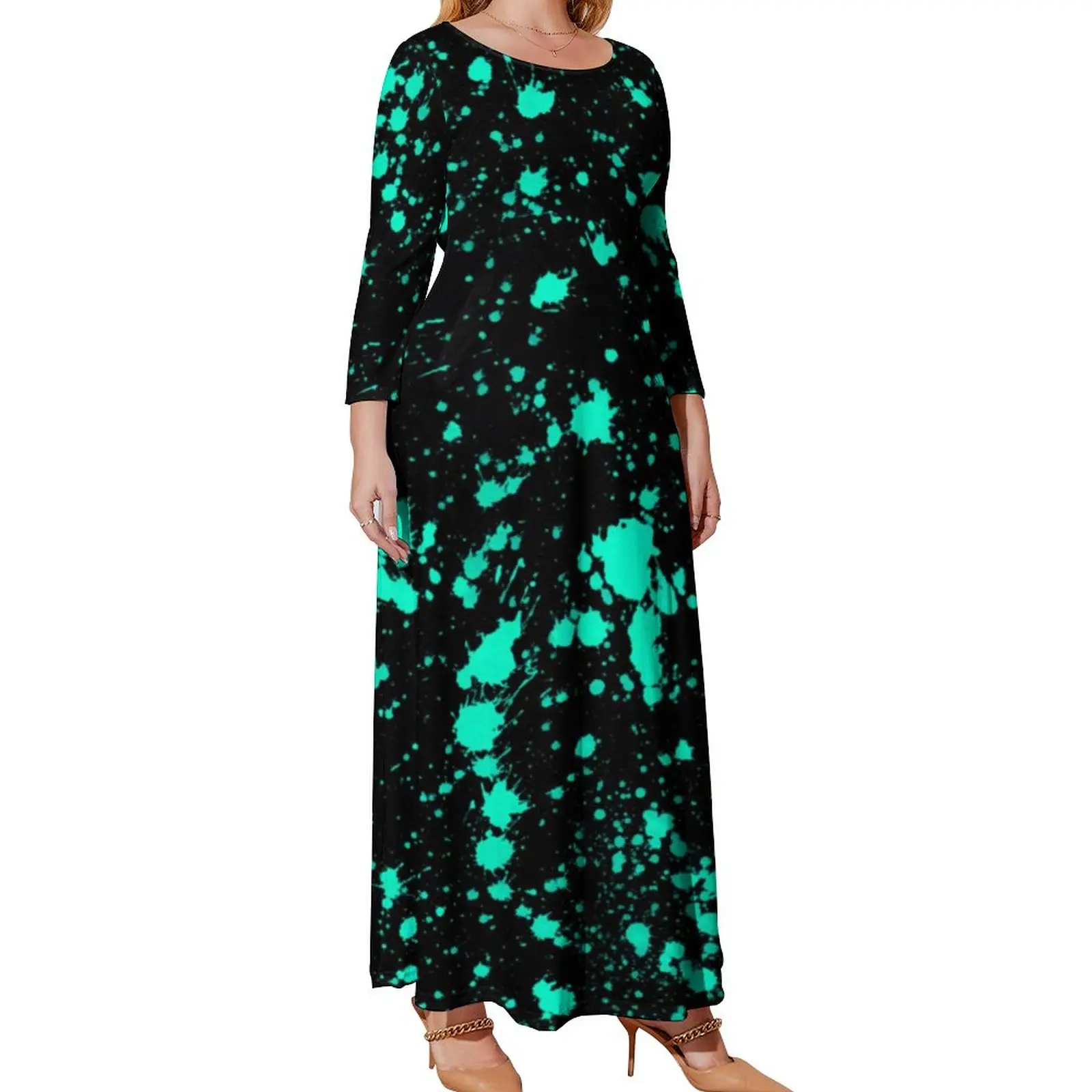 

Mint Paint Splatter Dress Women Artistic Splash Cute Maxi Dress Street Style Beach Long Dresses Print Clothing Plus Size 3XL 4XL