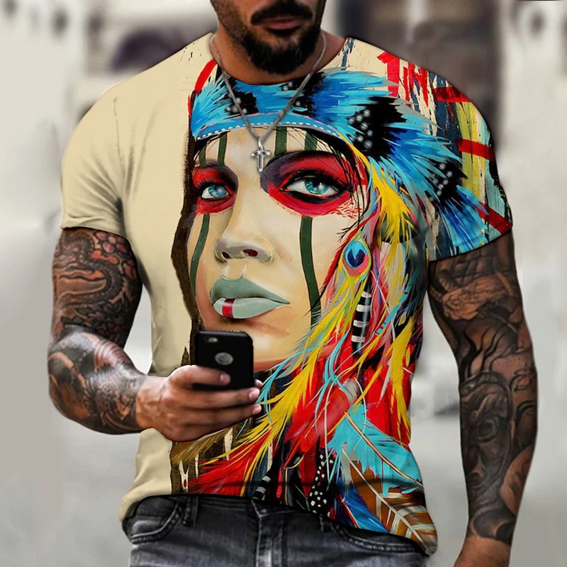

Oil painting figure painting 3D printing T-shirt men's short-sleeved hip-hop fashion professional wear plus size men's clothing