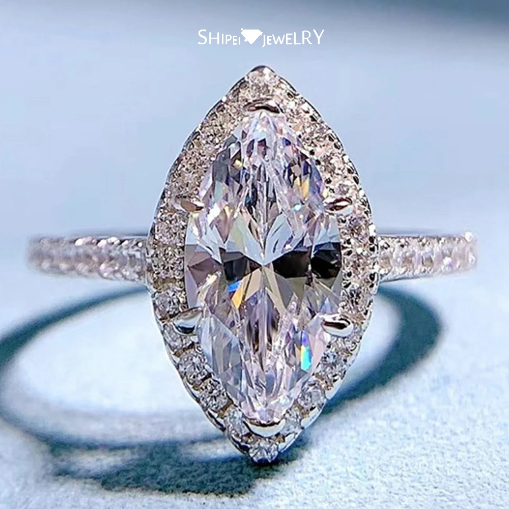 

Shipei Classic 100% 925 Sterling Silver Marquise Cut High Carbon Diamond Fine Jewelry 18K Gold Plated Wedding Engagement Rings