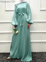 dubai turkey abaya muslim dress women lantern sleeve lace up isalmic party dress ramadan eid elegant morocco kaftan vestidos