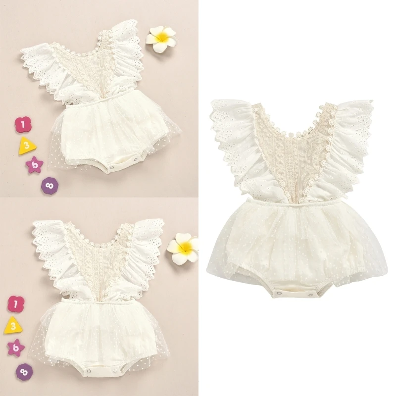 

H37A Summer Baby Girls Jumpsuit Baby Infant Girl Bodysuits Lace Flower Ruffle Romper
