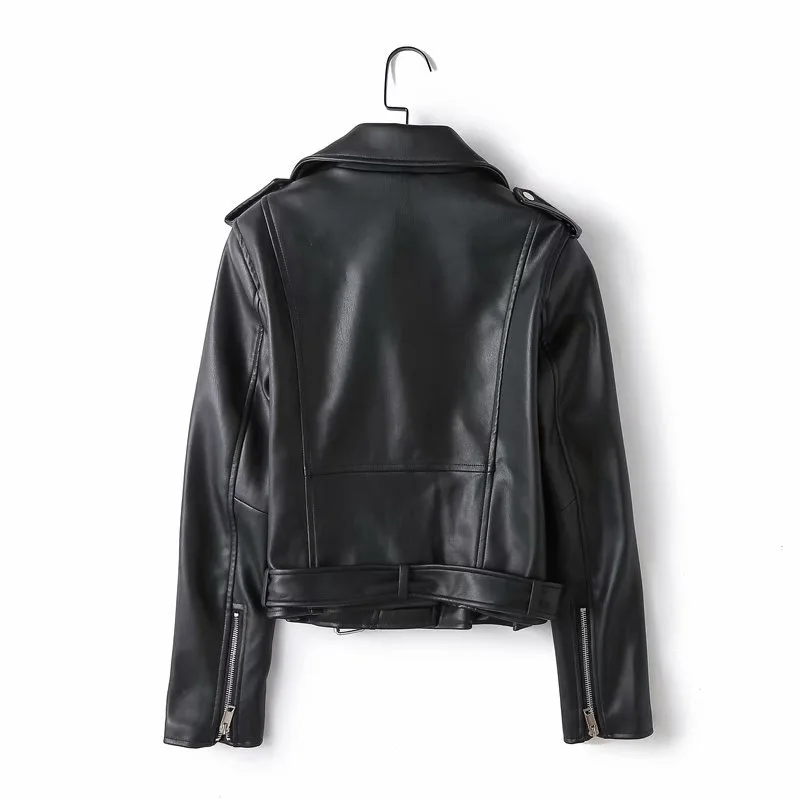 2023 Winter Fall Soft Faux Leather Short Jacket with Belt Women Lapel Pu Leather Coat Black Zipper Moto Biker Outwear Za Jacket