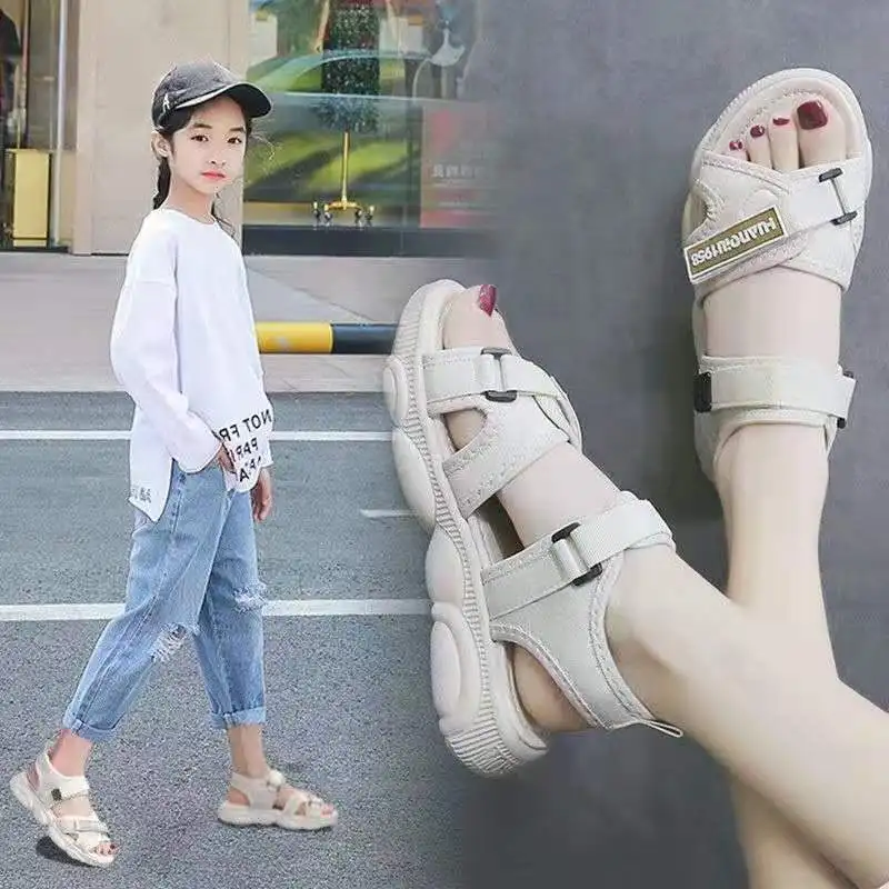 

Comfortable Girls Sandals 2022 Summer All-match Flat Sneakers Sandals Net Red Bear Bottom Beach Toddler Shoes Platform Sandals