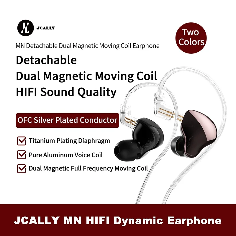 

JCALLY MN In-ear HIFI DJ Earphone Dual Magnetic Circuit Moving Coil Headphones Sport Fever Headset with Detachable Upgrade Cable