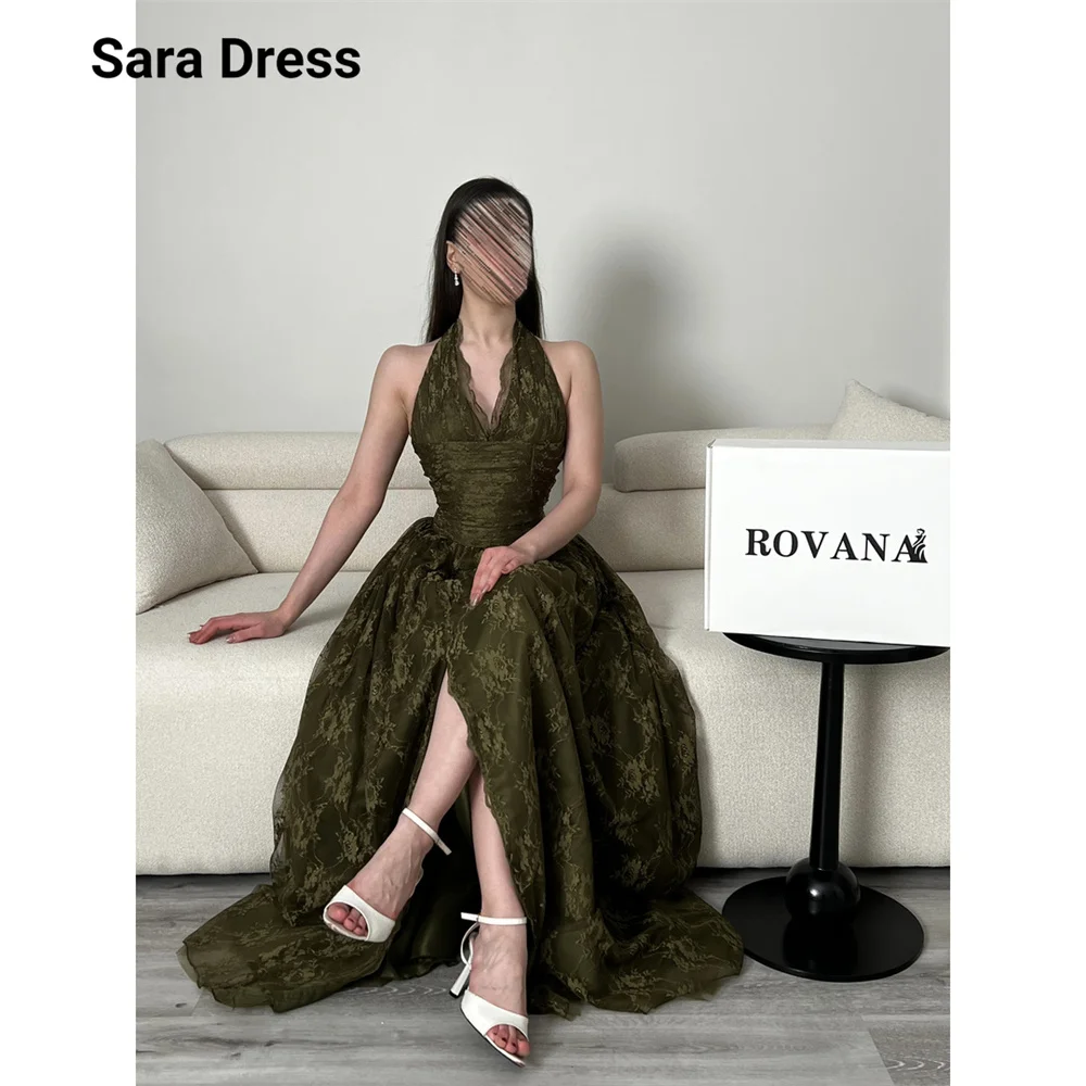 Фото Элегантное вечернее платье Sara Custom A-line с боковым разрезом и кружевом, зеленое, для свадеб и торжественных мероприятий, роскошное женское платье для вечеринок №5