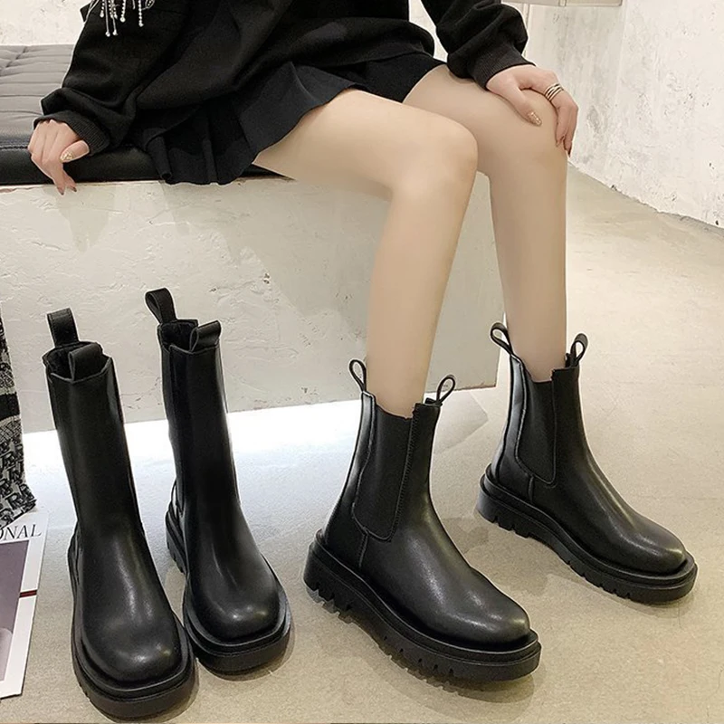 

Ladies Ankle Short Chelsea Boots Women Platform Shoes Female 2022 Autumn New Round Toe Outside Flats Rubber Modern Booties