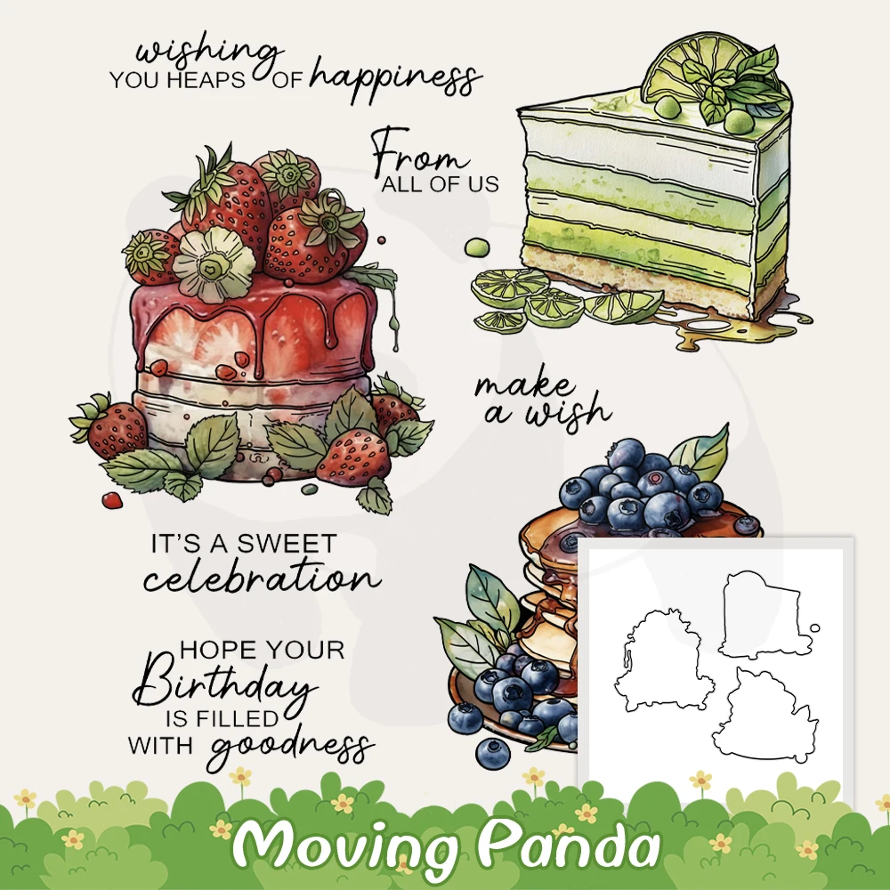 

Sweet Birthday Cakes Dessert Cutting Dies Clear Stamps DIY Scrapbooking Metal Dies Silicone Stamps For Cards Decor Birthday Gift