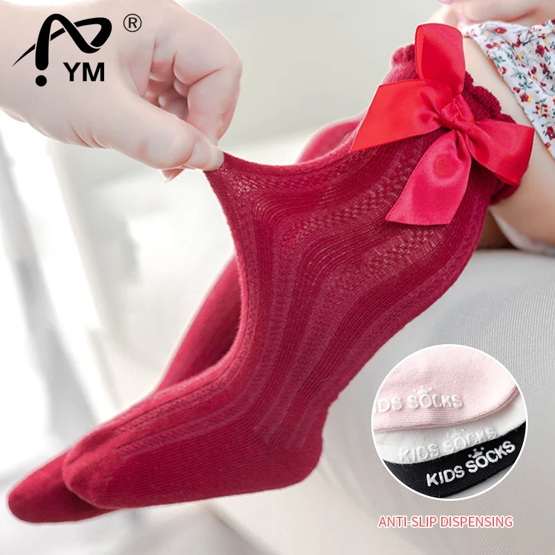 

New 0-4 Years Children Soft Cotton Stockings With Bow Cute Knee High Socks Toddler Candy Solid Color Socks Legs Warm For Baby