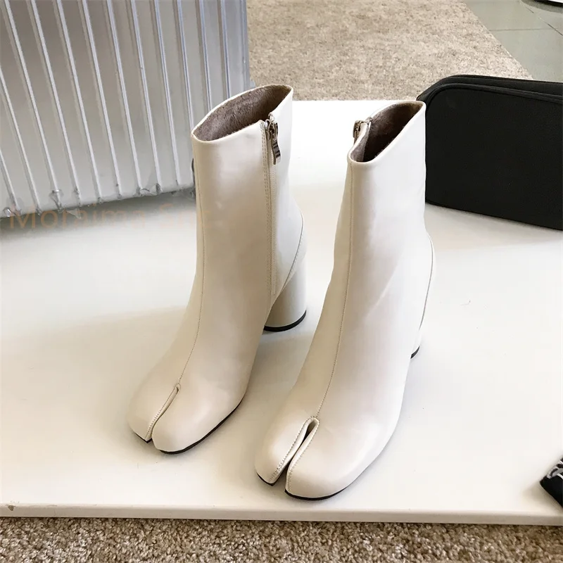 2023 Brand Design Tabi Boots Split Toe Chunky High Heel Women Boots Leather Zapatos Mujer Fashion Autumn Women Shoes Botas Mujer