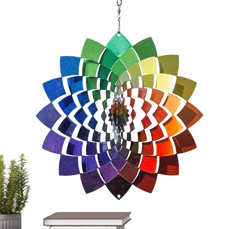 

Spinning Wind Catcher 3D Metal Backyard Hanging Small Wind Spinners Rainbow Decorative Wind Spinners Multi Color Spinner Patio
