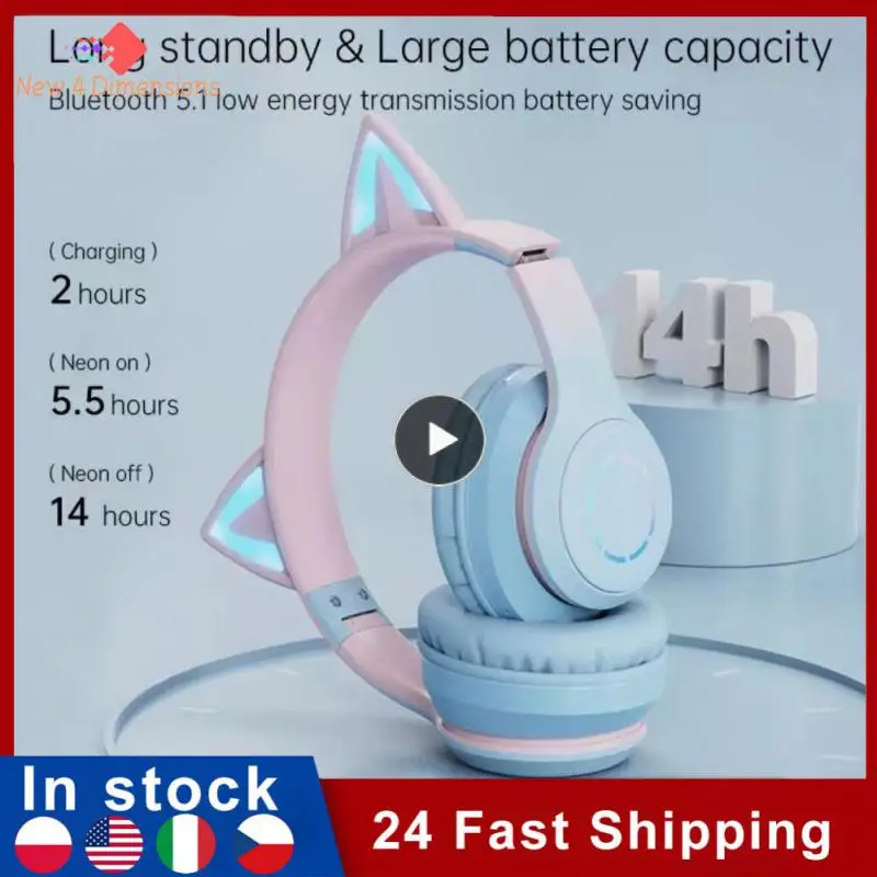

Foldable Sport Headphone With Microphone Hifi Stereo Computer Headset Head-mounted Cat Ear Earphones Tws Wireless Earbuds Rgb