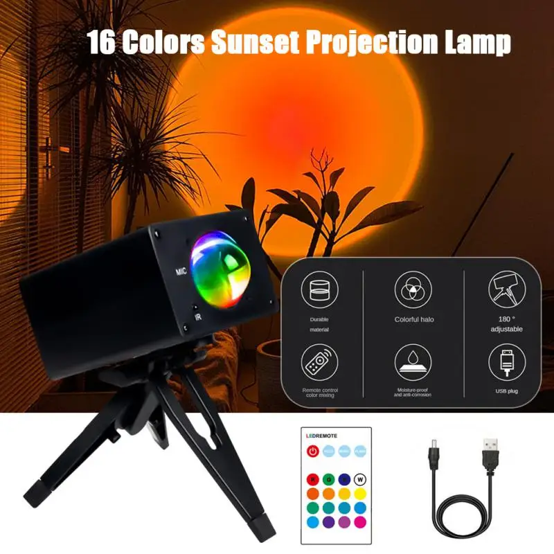 USB Sunset Lamp Projector Night Light Portable Mood Light For Bedroom Living Room Wall Photography Neon Lights Home Decor