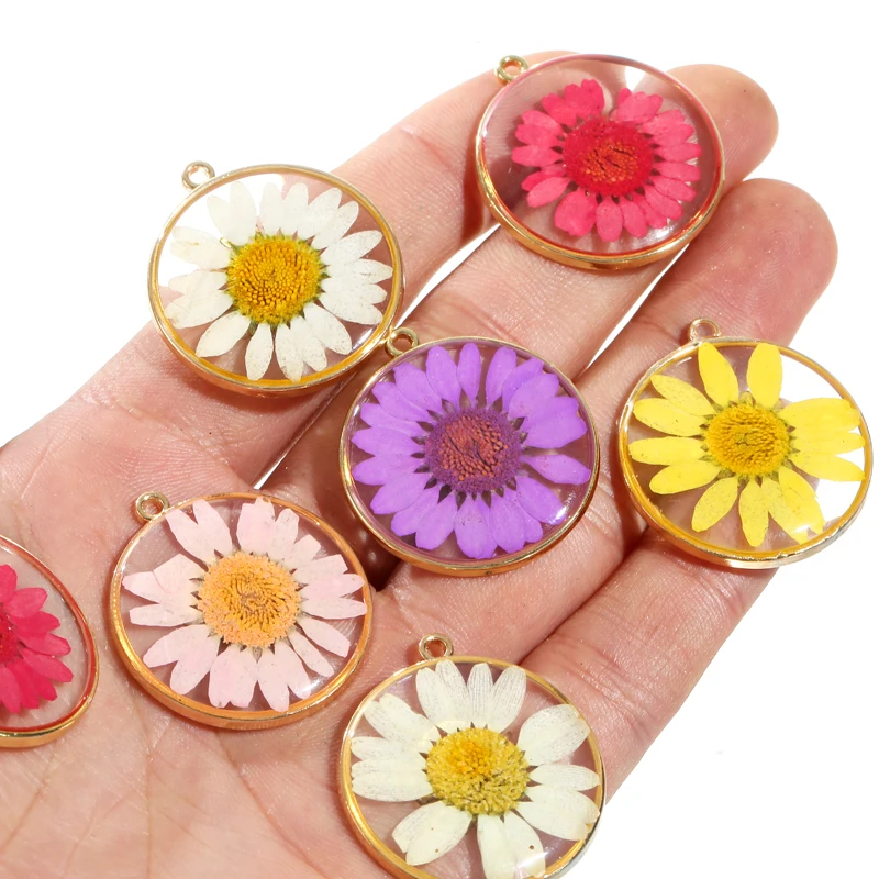 

New 10pcs/lot Mixed Resin Round Dried Flower Charms Daisy Pendant DIY Necklace Earrings for Jewelry Making Accessories