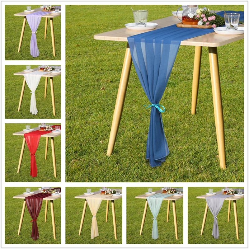 

Chiffon Yarn Table Runner 30 X 300cm Wedding Party Supply Modern Style Coffee Dining Luxury Table Flag Christmas Home Decoration