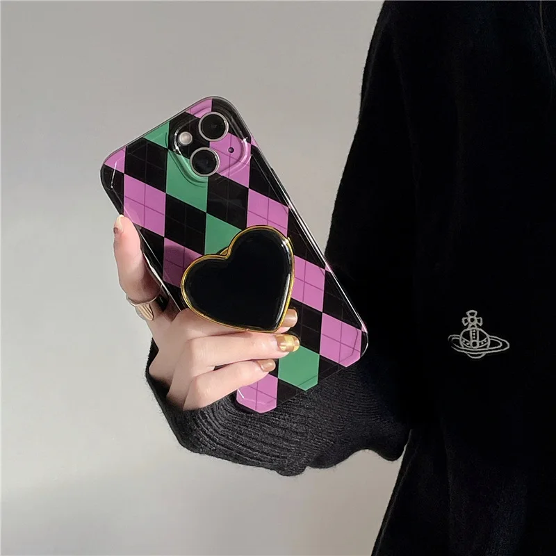 

Green Pink Diamonds Heart Phone Stand Case Cover for IPhone 14 Plus 11 12 13 14 Pro X XR XS Max Shockproof Case for IPhone 14