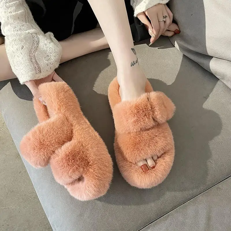 

Hairy Slippers Women's Spring And Autumn 2022 Winter New Home Thick Bottom Net Infrared Wear Fashion Korean Version One Word Cot