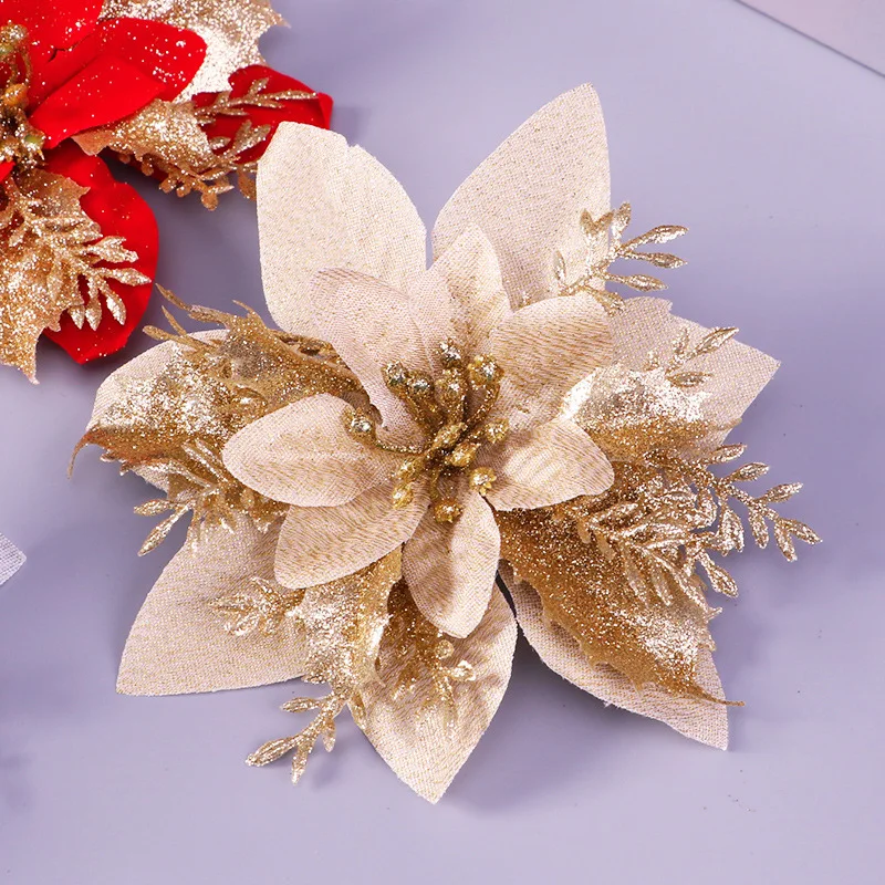 

5Pcs Christmas Flowers Christmas Artifical Flower Sequin Fake Flower Garland Accessories Xmas Christmas Tree Decoration Ornament