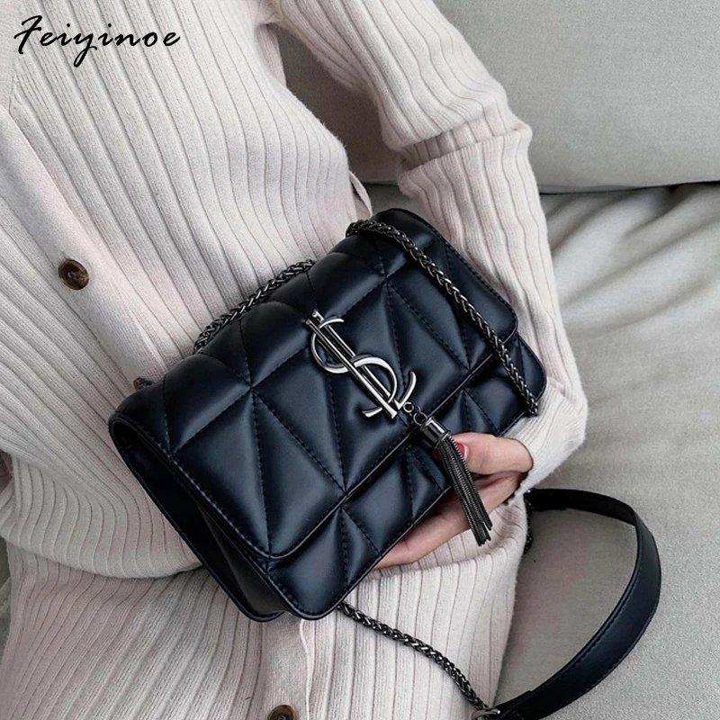 

Luxury Brand Handbag Fashion Simple Tassel Square bag Quality PU Leather Women's Designer Handbag Lock Shoulder Messenger bags
