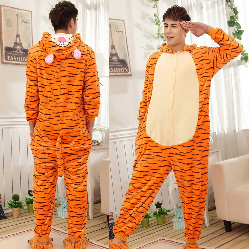 Adults Animal Onesies Tiger Pajamas Sets Sleepwear Women Men Winter Unisex Pig Panda Costumes Kids Cute Cartoon Flannel Pajamas