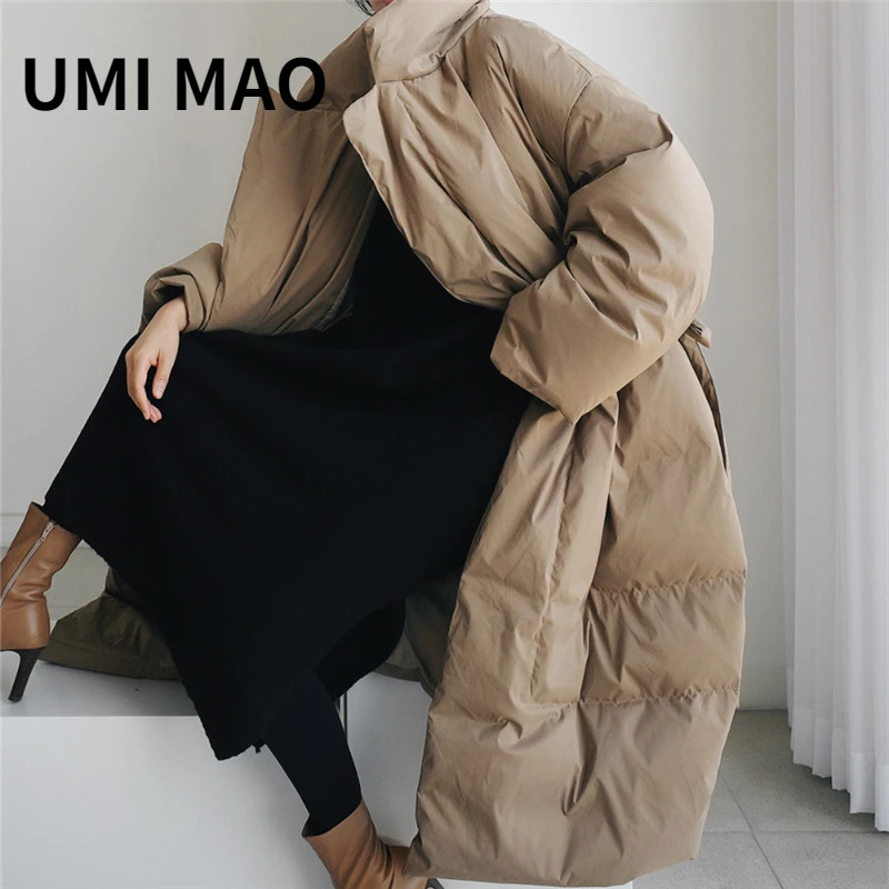 

UMI MAO Winter New Bread Clothes Loose Waist Long Korean Version Cotton Jacket Thickening Warm Cotton Coat Women Y2K